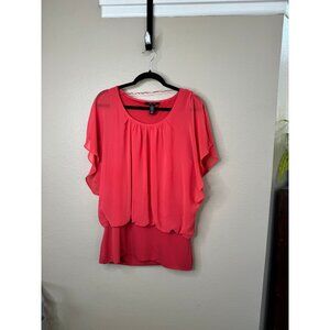 Style & Co Women's Pink/Orange Blouse Size 1X short sleeve elastic round neck